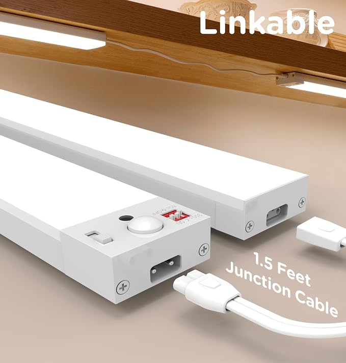 Under Cabinet Lighting Plug in, AC120V 3CCT 3000/4000/5000K Motion Sensor Light Indoor with Timer, Super Bright Linkable LED Counter Light for Kitchen, Closet, White 18 Inch, 2Pack