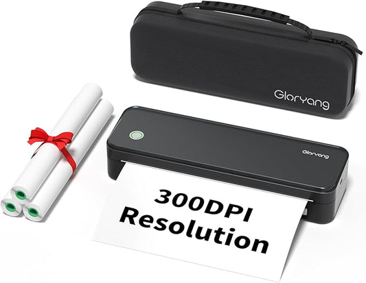 Gloryang 300DPI Portable Printer Wireless for Travel, Inkless Small Bluetooth Printers for Home Use, Compatible with Mobile Phone & Laptop, Support 8.5 x 11 Inch & A4 Thermal Printer Paper, Black