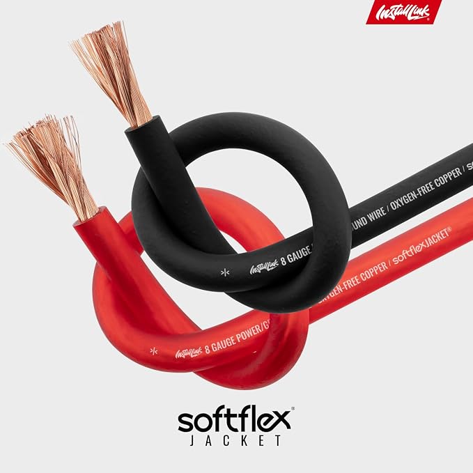 Install Link 8 Gauge Power Wire, Pure OFC Copper (25ft x 2 Spools = 50ft)