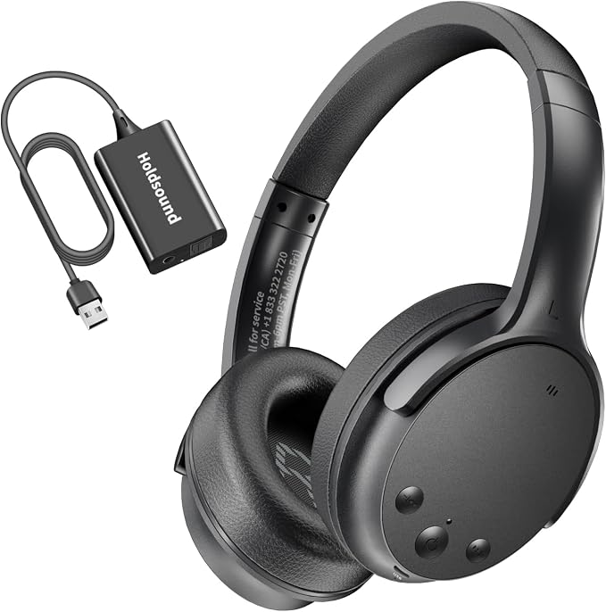 Holdsound Wireless Headphones for TV, BKM700 Over-Ear Wireless TV Headphones with Extension Transmitter, Auto-Pairing,Low Latency,165 ft Long Range, 40 Hrs Battery, Loud Clear Sound for Seniors