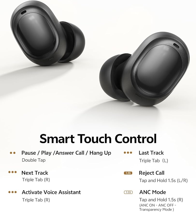 QCY MeloBuds A30 Aadptive Active Noise Cancelling Wireless Earbuds, 8 Mics ENC Clear Call Ear Buds, 60dB ANC Hi-Res Audio Bluetooth 6.0 Headphones, Comfort Lightweight, IPX5 Waterproof Earphone
