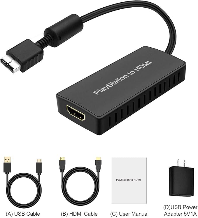 Y.D.F PS2 to HDMI Adapter PS2 HD-Link Cable Converter Support 4:3/16:9 Screen Aspect Ratio Switch Works for PlayStation 1/ PlayStation 2 HD Link Cable PS1 HDMI Adapter Converter