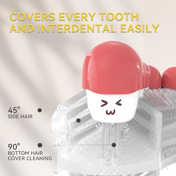 Adult Ultrasonic Electric Toothbrush, 360° Oral Cleaning for Stain & Whitening, IPX7 Waterproof Rechargeable, U-Shape Brush Head×3 + Straight Handle Brush Head×2 + Storage Cup