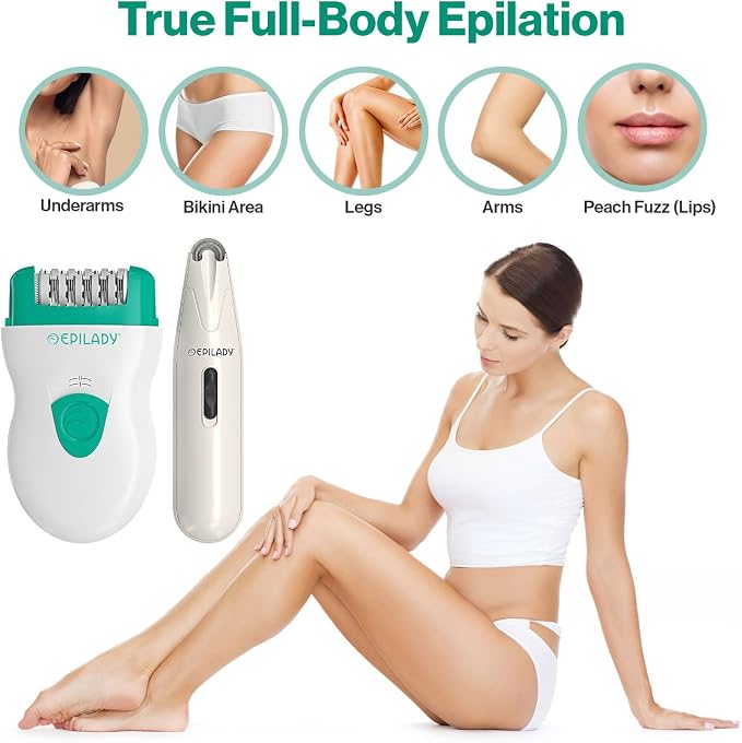 Epilady Face & Body Hair Removal Device Bundle, Speed Corded Electric Epilator for Women with Facial Hair Remover, Epilator for Legs, Arms, Underarms, Face & Bikini Line, Long-Lasting Hair Removal