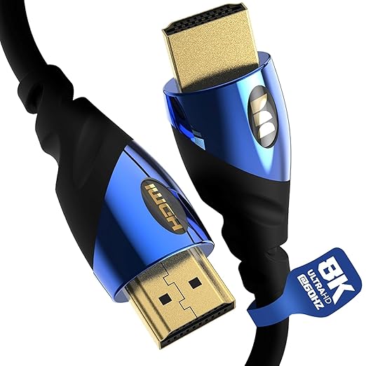 Monster 8K HDMI Cable — Xbox Series X & PlayStation 5 HDMI Cable w/ 24K Gold Contacts & V-Grip, 48 Gbps Speed, 60/120 Hz Refresh Rate, Dynamic HDR & eARC for Superior Visuals & Audio (12 FT) New Model