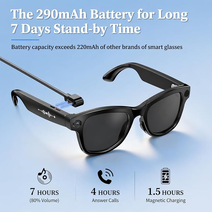 Smart Glasses with Open-Ear Audio & ENC Noise Reduction, 2026 AI Glasses with 8MP Camera, 139 Languages Real-Time Translator, ChatGPT Voice Assistant, UV & Blue Light Blocking for Men Women Daily