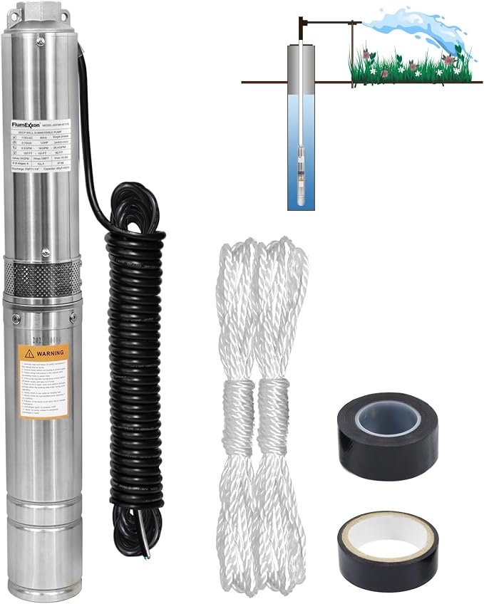 1HP Deep Well Submersible Pump 115V/60Hz, 34GPM, 196ft Head, with 33ft Cable, Stainless Steel Water Well Pump for 4'' Deep Well, Industrial, Irrigation and Home Use Submersible Well Pumps