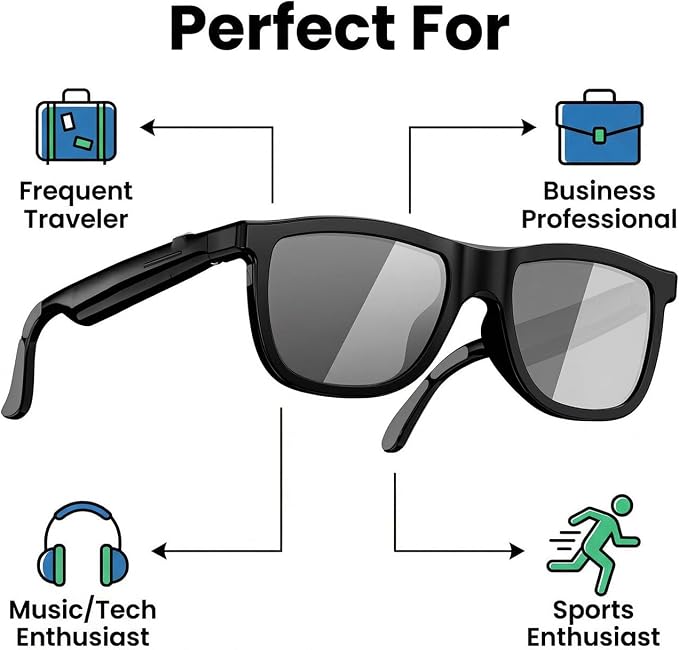 Electrochromic AI Glasses for Men & Women, Bluetooth Smart Glasses Powered by ChatGPT, AI Real-time Translation with 164 Languages, Music Play, Hands-Free Calls, Sunglasses for Daily Use, Travel