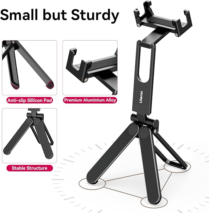 ULANZI MA26 Foldable Phone Tripod, Pocket Cell Phone Vlog Video Tripod Handle Aluminium Smartphone Desk Stand 2 Cold Shoe Small Size All in One Lightweight Portable Vlog Stick for iPhone 17 Samsung