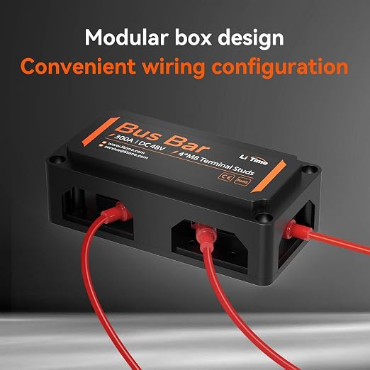 Litime 300A Bus Bar 2 Pack, Power Distribution Block with 4*M8 Terminal Posts, Max. DC 48V for Automotive, Marine, Solar Applications and Electrical System, Red+Black