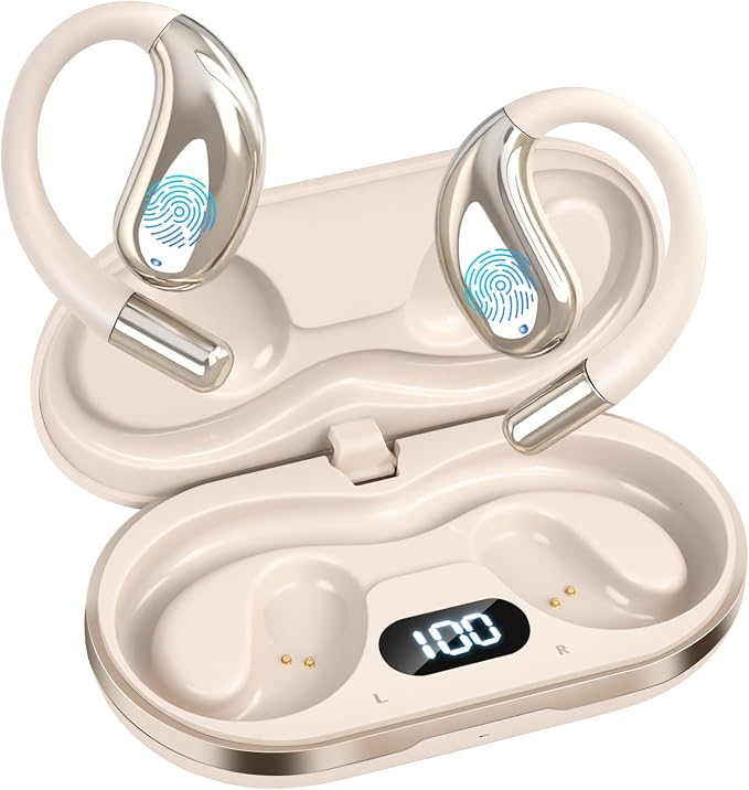 Open Ear Clip Wireless Earbuds Bone Conduction Headphones, Bluetooth 5.4, Open Ear Design for Running Fitness,IPX7 Waterproof,Office，Built-in Mic, Ear Hooks Ear Buds,Running,Workout ，Fit Cycling﻿