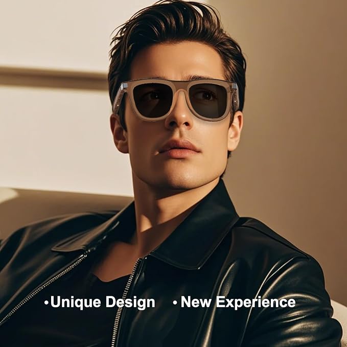 Smart Glasses for Men Women, Open-Ear Audio Bluetooth Glasses, Auto On/Off Sensor, Built-in Mic & Speakers, Voice Assistant, UV Protection Polarized Smart Sunglasses for Outdoor - Brown