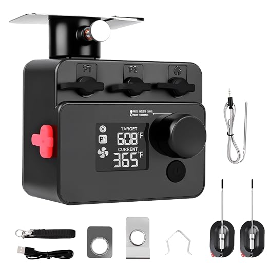 Bluetooth BBQ Temperature Controller, Automatic Smoker Fan Grill Thermometer for Big Green Egg, Kamado Joe, Primo, Vision Grill, Akorn Kamado (External Power Source Required)