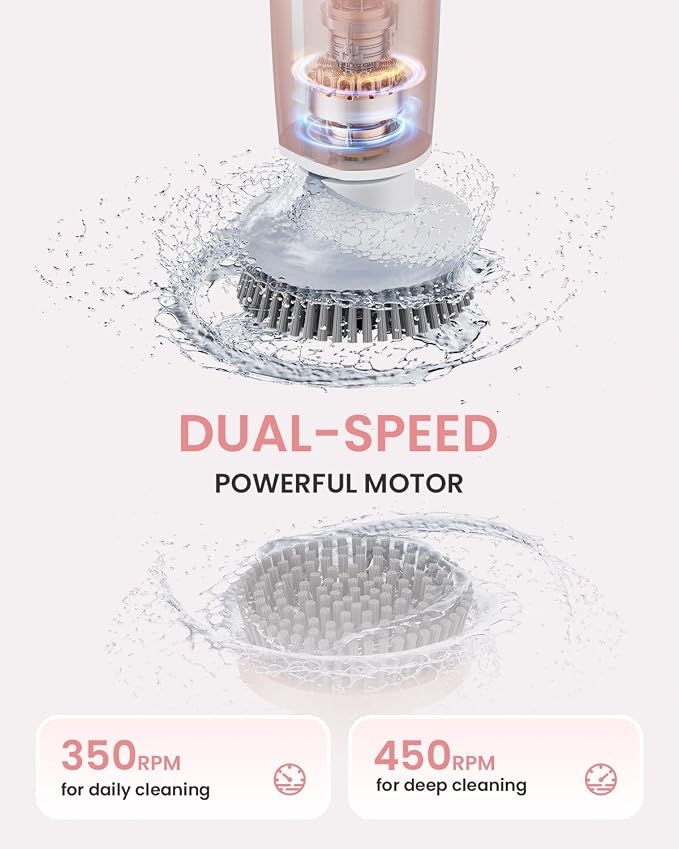 Leebein Electric Spin Scrubber, Shower Scrubber with 4 Adjustable Angles and 8 Brush Heads, Electric Scrubber with Long Handle & Remote Controller, Cleaning Brush for Bathroom, Tub, Floor (Pink)