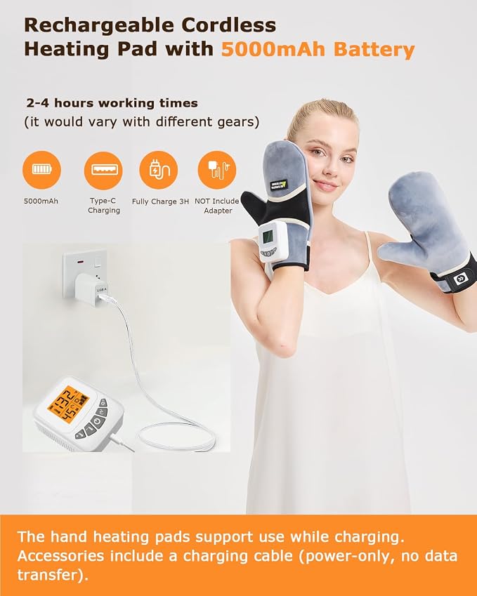 Cordless Heated Gloves for Arthritis Hands, 2PCS Rechargeable Hand Warmers Mittens for Carpal Tunnel, 3-Level Vibration, 104-140℉ Adjustable Temp, 30/45/60Mins Timer, Type-C Cable & Storage Bag