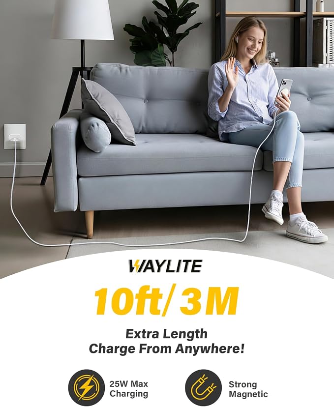 25W Magnetic Wireless Charger, 10FT Fast Charging Pad Wireless Charge for iPhone 17 16 /AirPods3/2/Pro/for Galaxy S26 Ultra/Pixel 10 Series, Portable Charger for Desk& Travel(1Pack,White)