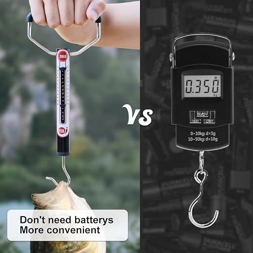 SNAIL TRAIL 20 LB / 50 LB Aluminum Tube Spring Fish Scale with Peak Weight Marker & Zero Reset, Mechanical Fishing Weighing Gauge with Hook, Non-Digital Hand Held Pull Weigher, Hanging Drag Scale
