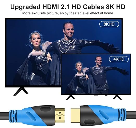 8K HDMI Cable 5FT (HDMI 2.1,48Gbps) Ultra High Speed Gold Plated Connectors,Ethernet HDMI Cord, 8K@60HZ 4K@120HZ 2K 1080P 3D ARC Compatible with UHD TV Monitor Laptop Xbox PS4/PS5 ect