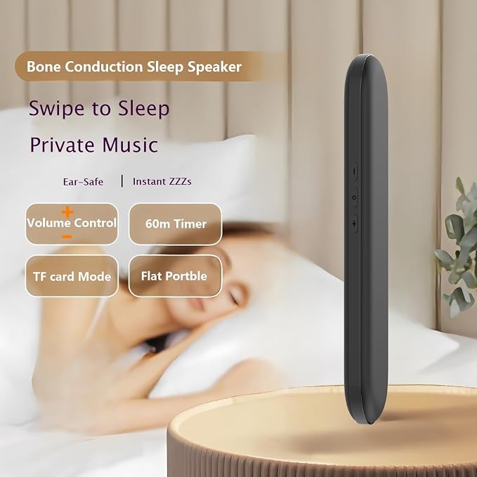 Private Mini Under Pillow Speaker Bluetooth for Sleeping, Portable Bone Conduction Technology with Volume Control/TF Function, Wireless White Noise/Sleep Aid（Painted Black）