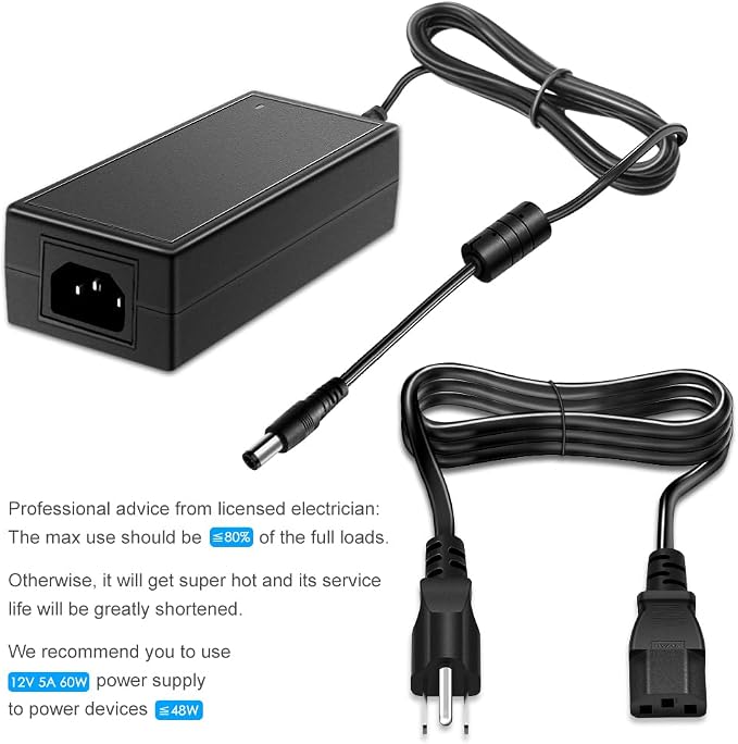SHNITPWR 12V DC Power Supply 5A 60W AC/DC Adapter 100~240V AC to DC 12 Volt 5 Amp 4.7A 4.5A 4A 3.5A 3A Converter Transformer LED Driver 5.5x2.5mm for 12 Vdc LED Lights CCTV Camera LCD Monitor, 6-Pack