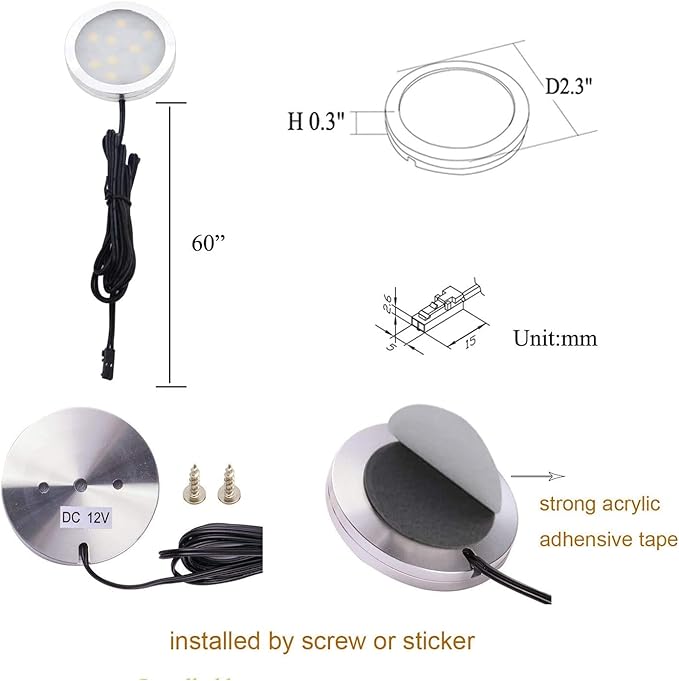 AIBOO LED Under Cabinet Lighting, 12V Counter Lights, Touch Dimming Puck Lights, Hardwired or Plug in With UL Listed Adapter, Updated Home Accent Light, 24W (12 Lights Daylight White)