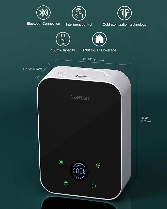 Waterless Oil Diffuser - Pure Essential Oil Diffuser with App Control - 150ml/1700 Sq.Ft. Coverage for Effective Aromatherapy in Home/Office/Hotel (White Black)