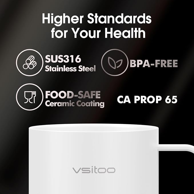 Vsitoo S6 Plus 12oz Smart Self Heating Coffee Mug, AI Auto-Sensing Heated Espresso Mug Temp Control 120-150℉, Rechargeable Mug Warmer with Music LED, IPX7 Gift for Women Men- White