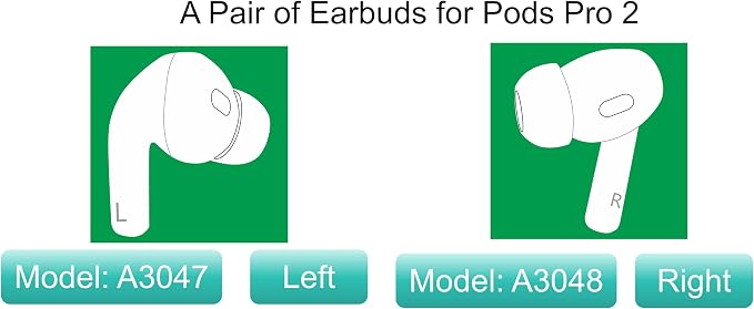 OEM Left and Right Earbuds Replacements for Pods Pro (2nd Generation), Authorized USB C A3047, A3048, A3049, A2968, Compatible with Original Air Pros 2 Charging Case, Genuine A Pair of L & R Ear Sides
