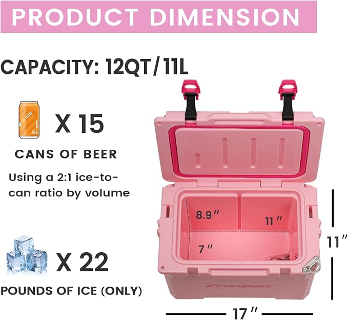 EchoSmile 12/18/25 Quart Rotomolded Cooler, Built to Stand up to The Rigors of The Journey