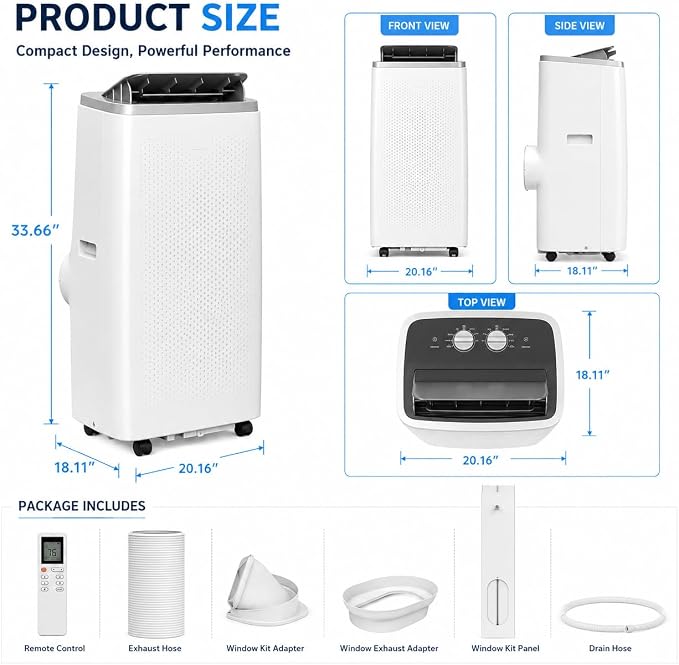 14,000 BTU Portable Air Conditioners, Cools Large Room Up to 700 Sq.Ft, 4-in-1 AC Unit with Dehumidifier & Fan, Remote Control, Quiet Sleep Mode, Energy Efficient for Home Office Garage