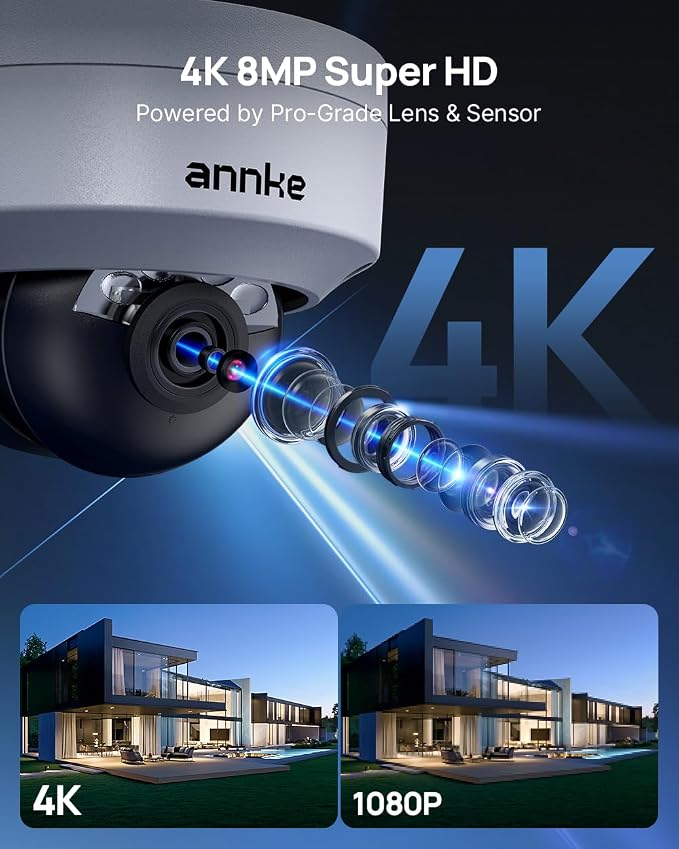 ANNKE C800 4K 8MP PoE Security Camera with Spotlight Color Night Vision, AI Human & Vehicle Detection, 24/7 Recording with Audio, IP67 Waterproof IK08 Vandalproof for Outdoor/Indoor(Not PTZ)