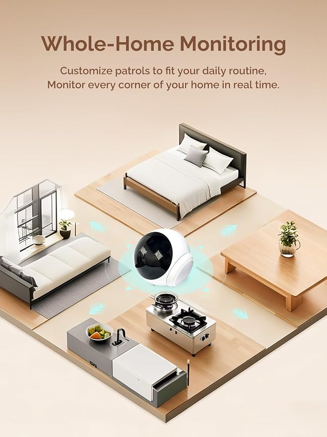 Orison Smart Mobile Pet Camera Robot, 1080P HD Indoor Pet Camera for Home, Auto Patrol & Auto Recharge, Night Vision, Two-Way Audio, App Control, Local Storage