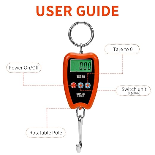Digital Crane Scale 300kg/660lbs 200kg/440lbs with LED Handheld Mini Hanging Scale for Garage Farm Hunting Fishing Etc(200kg/Plastic Shell/Orange)