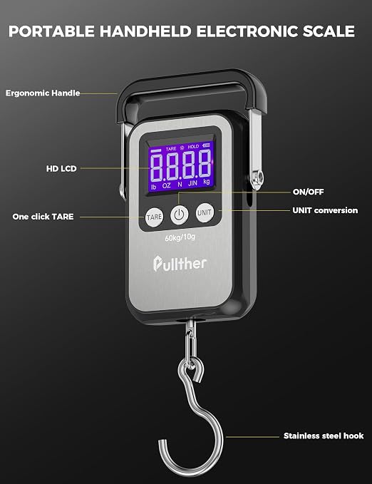 Fish Scale, Max 130lbs Fishing Scale,Multi-Mode Pound/Ounces & Kilograms,LCD Display