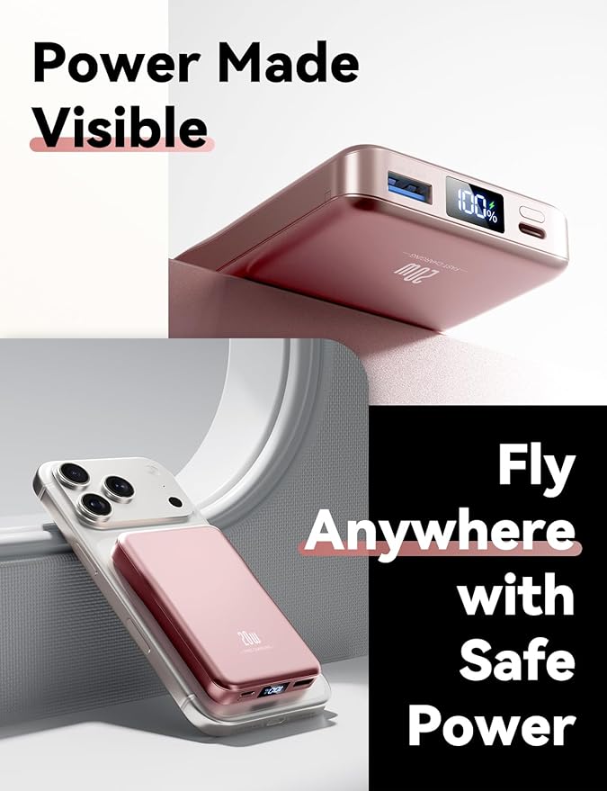Aobbow Magnetic Portable Charger, 10000mAh for Magsafe Battery Pack, 20W Fast Charging Power Bank, Travel Essential of Wireless Charger Compatible with iPhone 17/16/15/14/13 Pro/Max/Air/Plus-Rosegold