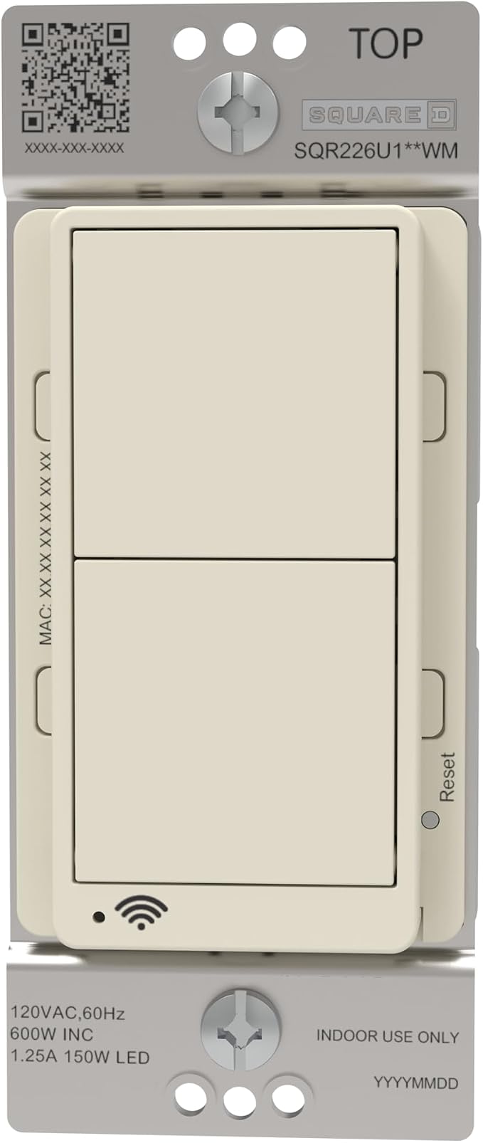 Square D by Schneider Electric X Series 15 Amp WiFi Energy Monitoring Light Switch, Single-Pole/3-way, 600 Watt, Rocker, Matter Certified, Works with Alexa, Google Home, Apple Home, Matte Light Almond
