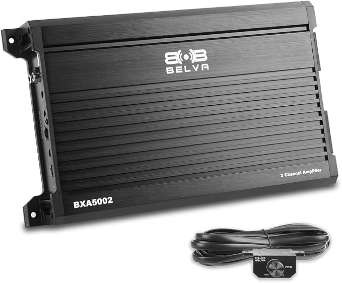Belva BXA5002 500W Peak BX-Series 2-Ohm Stable Class-A/B 2-Channel Car Audio MOSFET Amplifier with Remote Subwoofer Level Control