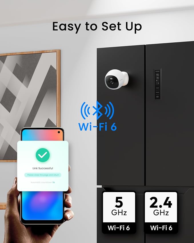youkey S320 Magnetic Wire-Free Camera 2.5K QHD Security Camera with Dual Band WiFi 6, Built-in 8GB Storage, Color Night Vision, AI Human Pet Detection, IP65, No Monthly Fees