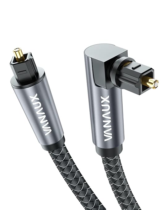 VANAUX 90 Degree Optical Cable, SPDIF Audio Optical Cord, 360 Degree Rotatable L Shaped Right Angle Digital Toslink Male to Male Cable for Sound Bar, TV, Game Consoles(2m/6ft)