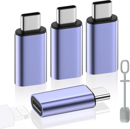 MoKo 4 Pack Lightning Female to USB C Male Adapter,USB-C Lightning Adapter for iPhone Air 17 16 15 Pro Max Plus, iPad Pro/Air, Galaxy,iPhone to USB C Adapter for Data Sync, NOT for Audio/OTG, Blue