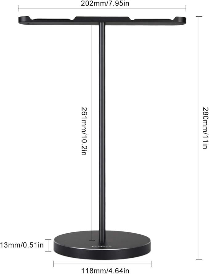 JOKItech Double Headphones Stand, Aluminum Alloy Desk 3 Headsets Holder Supporting Desktop Earphone Hanger Mount Storage Rack with Heavy Base for Home and Office Display Spacegrey