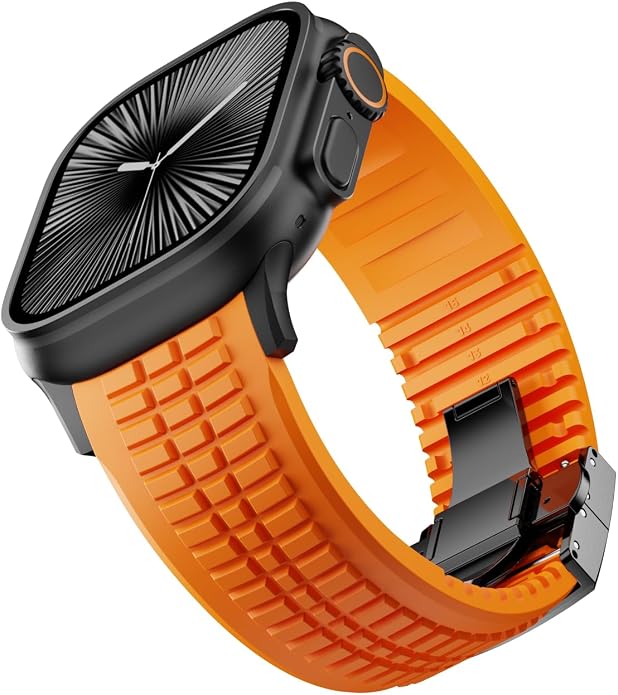Silicone Watch Band Compatible with iWatch Ultra 2 / Ultra/Series 10 9 8 7 (44mm 45mm 46mm 49mm), Sport bands with Folding buckle, Rugged Heavy Duty Modern Design for Men