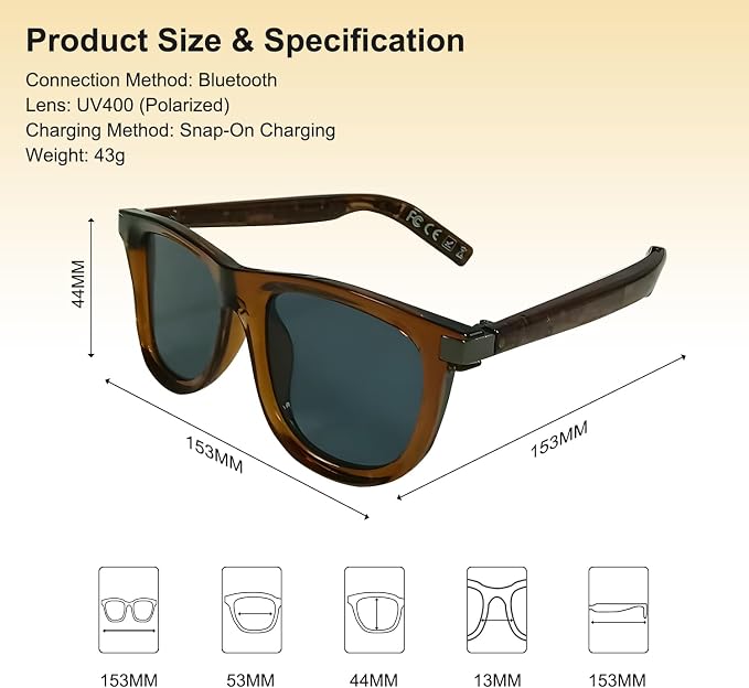 AI Smart Glasses for Men Women – Real-Time Translation Glasses in 165+ Languages, UV400 Polarized Bluetooth Sunglasses with Wear Detection Auto On/Off, Smart Sunglasses for Traveling Relaxing