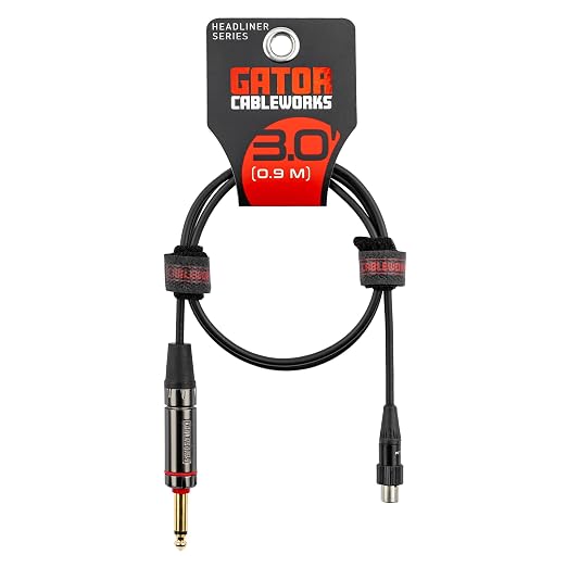 Cableworks by Gator Cases Headliner Series 3-Foot Straight 1/4" with Quiet Switch to TA4F Instrument Cable for Wireless Bodypack Transmitter, (GCWH-TA4F-3QT)