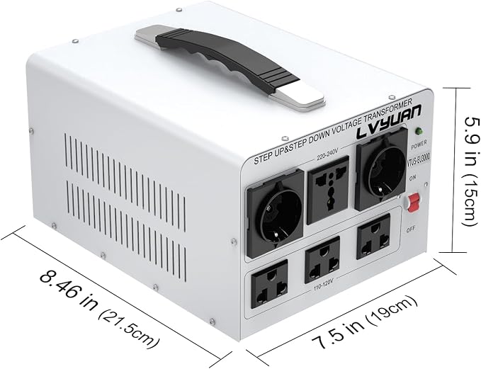 LVYUAN 3000W Watt Voltage Transformer Converter Step Up/Down Converter 110/120 Volt - 220/240 Volt with 3 US&2 EU&1 Universal Outlet and CE Certified,Circuit Break Protection