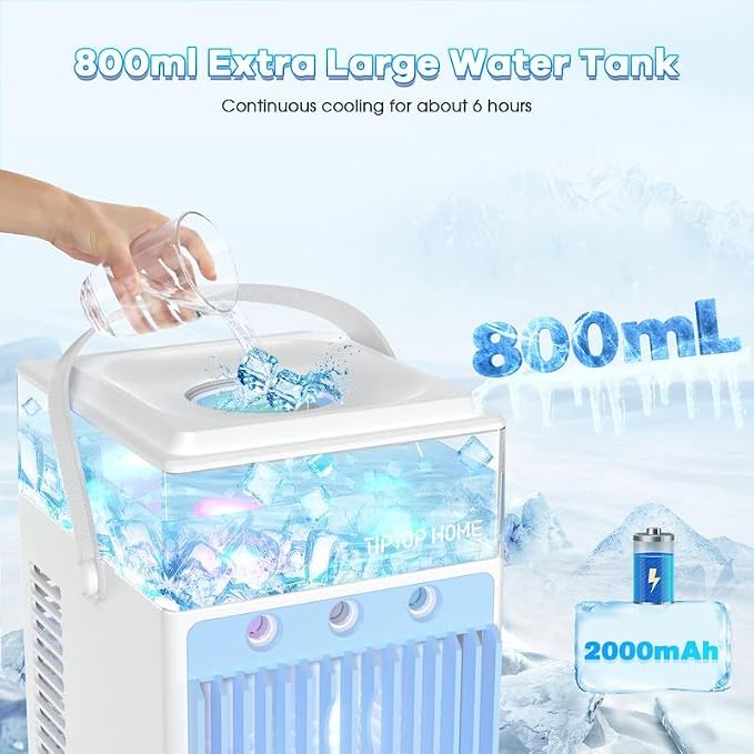 Portable Air Conditioner Fan, Rechargeable 5-IN-1 Personal Mini Cooler Humidifier, 3-Speed Evaporative Air Cooler with 7 Color Lights, Cordless AC Desktop Spray Fan, Quiet Desktop (White)