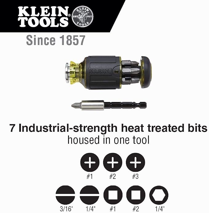 Klein Tools Bluetooth Speaker with Magnetic Strip and Hook Adjustable Length Stubby Screwdriver