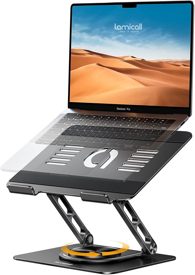 Lamicall Laptop Stand for Desk with 360 Rotating Base + Sturdy Adjustable Phone Stand for Desk