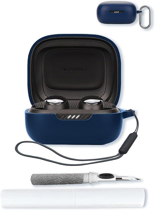 Case for JBL Live Pro 2 - True Wireless Noise Cancelling Earbuds,Soft Protective,Shockproof, BOVUGAC Silicone Case Cover with Keychain & Cleaning Kit & Lanyard-Blue