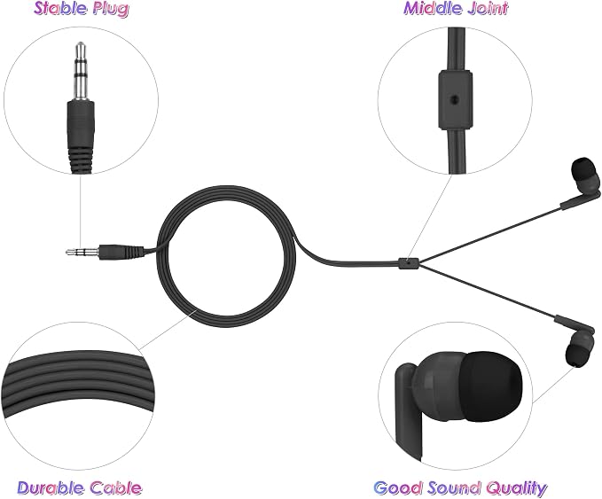100 Packs Earbuds Bulk Classroom Headphones Wired in Ear Disposable Student Black Earphones Individually Wrapped for School Travel or Home Use